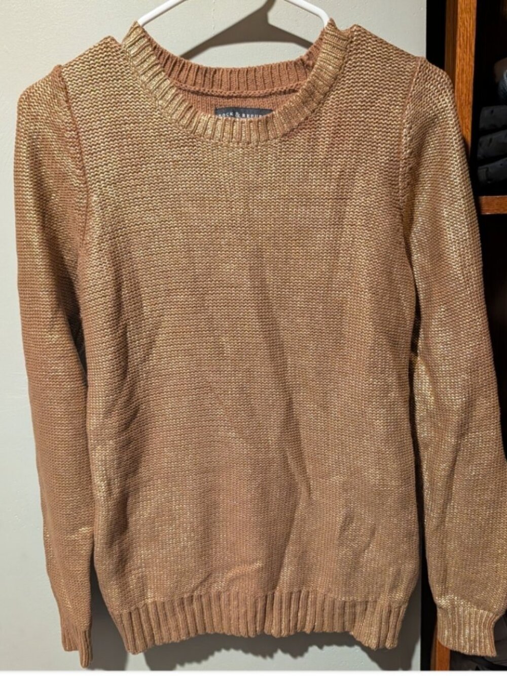 Rock & Republic Women's Gold Metallic Sweater Long Sleeve Pullover Size Small